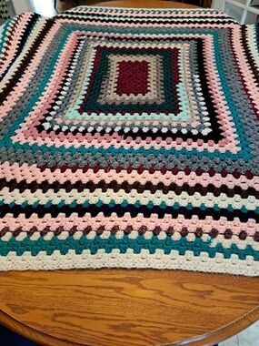 Handmade Multicolor Crochet Granny Square Throw Blanket